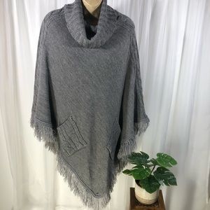 Grey Cowl Neck Knit Poncho